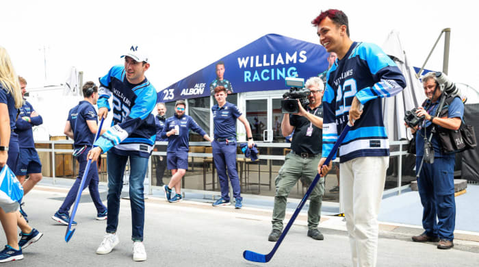 Nicholas Latifi and Alex Albon of Williams Racing